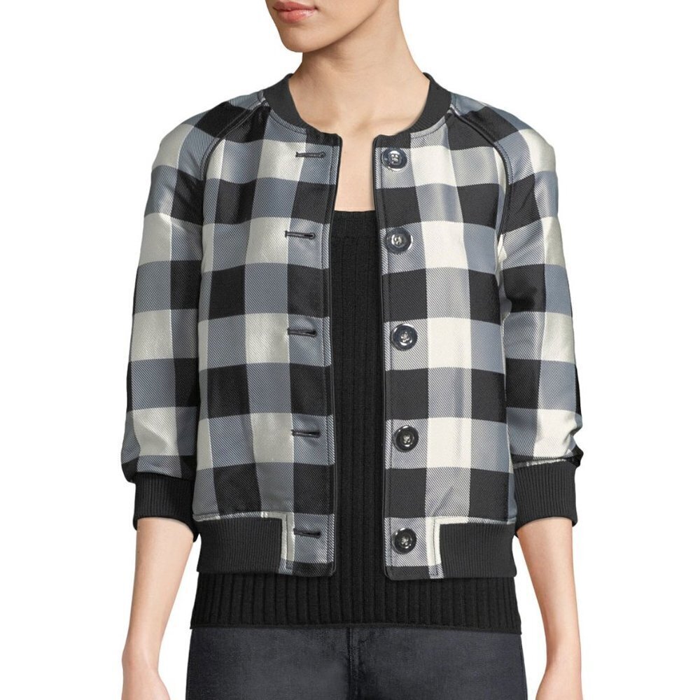 PHILLIP LIM Shrunken Gingham/Plaid Bomber Jacket